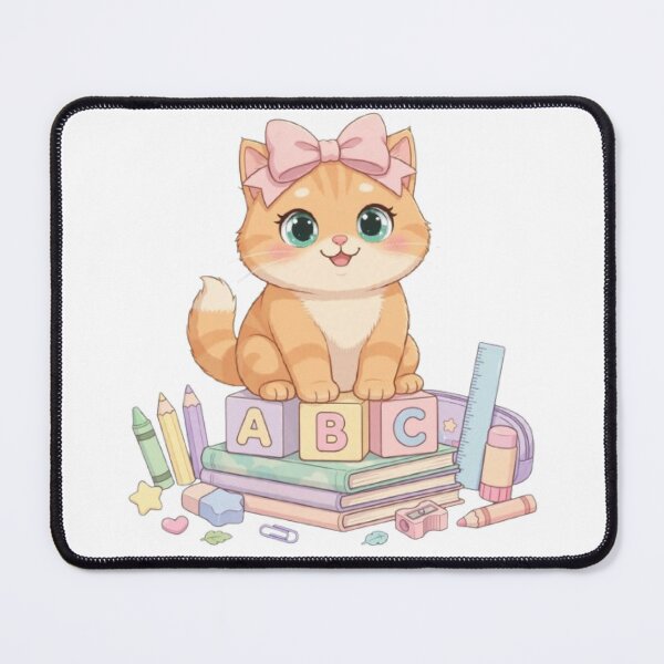 Item preview, Cute Kawaii Cat Sitting On ABC Blocks And Books designed and sold by Moody Vibes Studio.