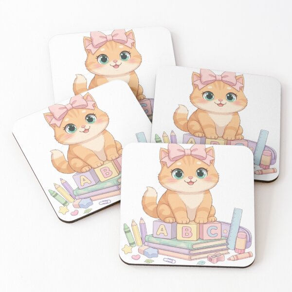 Item preview, Cute Kawaii Cat Sitting On ABC Blocks And Books designed and sold by Luna's World - Moody Vibes Studio.