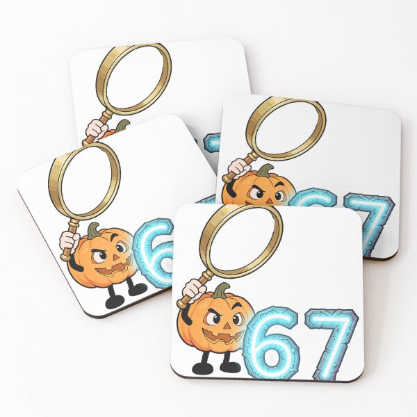 Item preview, Cute Pumpkin Looking at 67 with Magnifying Glass Funny Halloween Meme Sticker designed and sold by OksArtStudio.