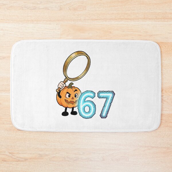 Item preview, Cute Pumpkin Looking at 67 with Magnifying Glass Funny Halloween Meme Sticker designed and sold by OksArtStudio.