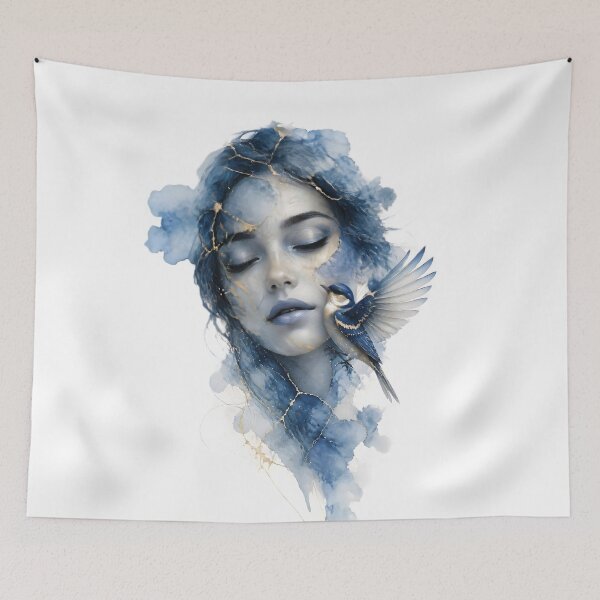 Item preview, Ethereal Watercolor Portrait of Woman with Gold Accents 3 designed and sold by Lucia Amaris Art.