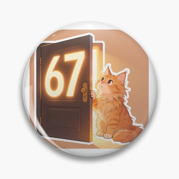 Item preview, Cute Ginger Cat Opening Door to 67 Meme Funny Cartoon Sticker designed and sold by OksArtStudio.