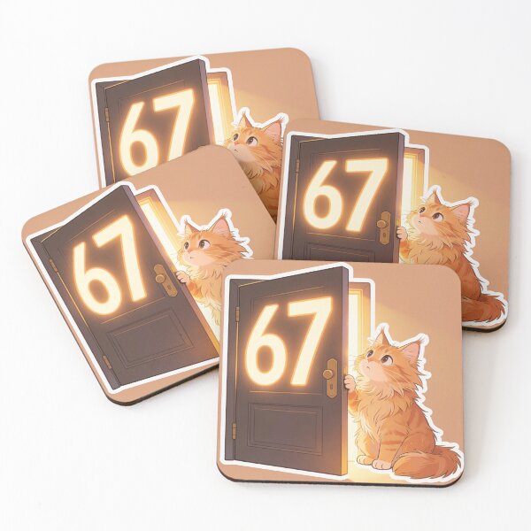 Item preview, Cute Ginger Cat Opening Door to 67 Meme Funny Cartoon Sticker designed and sold by OksArtStudio.
