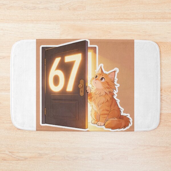 Item preview, Cute Ginger Cat Opening Door to 67 Meme Funny Cartoon Sticker designed and sold by OksArtStudio.