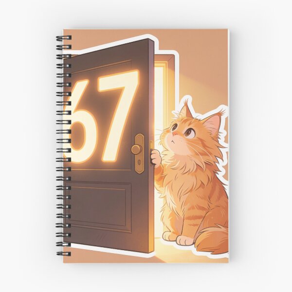 Item preview, Cute Ginger Cat Opening Door to 67 Meme Funny Cartoon Sticker designed and sold by OksArtStudio.
