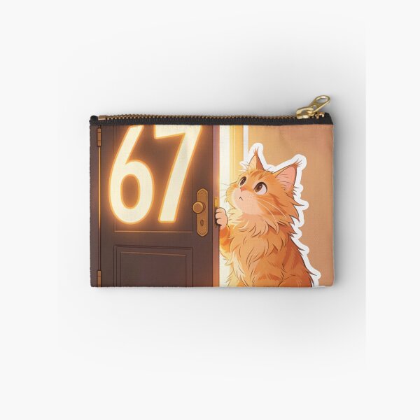 Item preview, Cute Ginger Cat Opening Door to 67 Meme Funny Cartoon Sticker designed and sold by OksArtStudio.