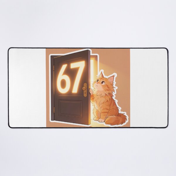 Item preview, Cute Ginger Cat Opening Door to 67 Meme Funny Cartoon Sticker designed and sold by OksArtStudio.