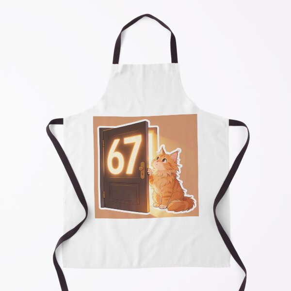Item preview, Cute Ginger Cat Opening Door to 67 Meme Funny Cartoon Sticker designed and sold by OksArtStudio.