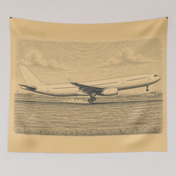 Item preview, Vintage Engraving Style Passenger Airliner Touchdown Illustration designed and sold by EMaviation_.