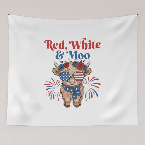 Item preview, Red White And Moo Patriotic Highland Cow Floral designed and sold by DariaOltes.