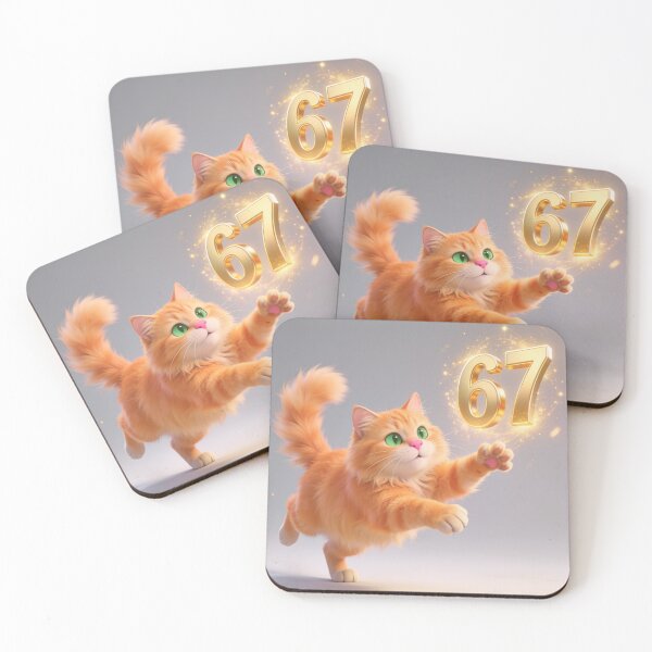 Item preview, Cute Ginger Cat Reaching for Golden 67 Meme Prize Funny Cartoon Sticker designed and sold by OksArtStudio.