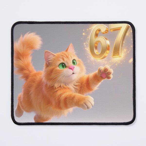 Item preview, Cute Ginger Cat Reaching for Golden 67 Meme Prize Funny Cartoon Sticker designed and sold by OksArtStudio.