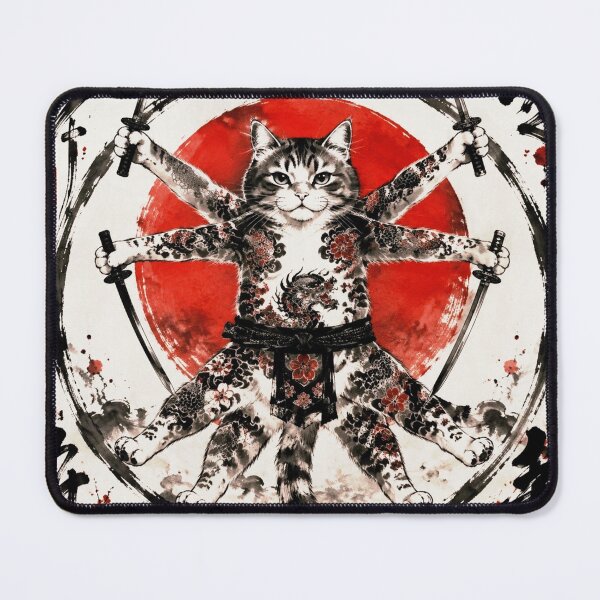 Item preview, The Feline Ronin - The Cat with 4 Katanas and the Dragon designed and sold by Natalia-Vlad.