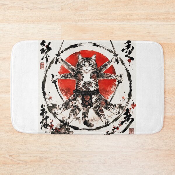 Item preview, The Feline Ronin - The Cat with 4 Katanas and the Dragon designed and sold by Natalia-Vlad.