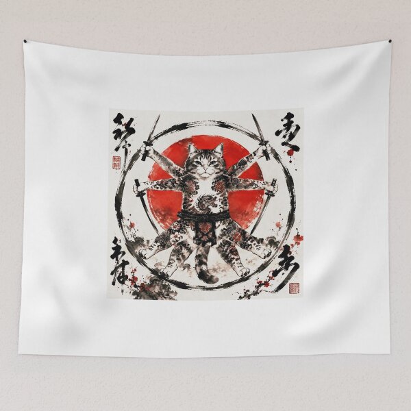 Item preview, The Feline Ronin - The Cat with 4 Katanas and the Dragon designed and sold by Natalia-Vlad.