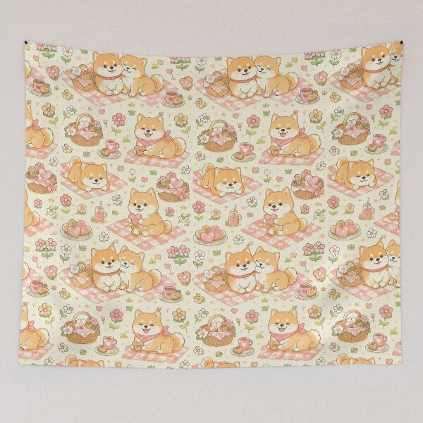 Item preview, Shiba Inu Heart Picnic Pattern designed and sold by Soft Berry Studio.