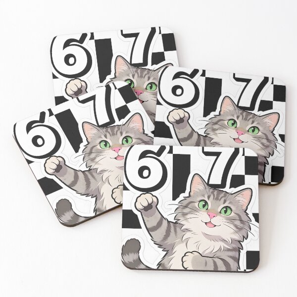 Item preview, Cute Gray Tabby Cat Pointing at 67 Meme Funny Cartoon Sticker designed and sold by OksArtStudio.