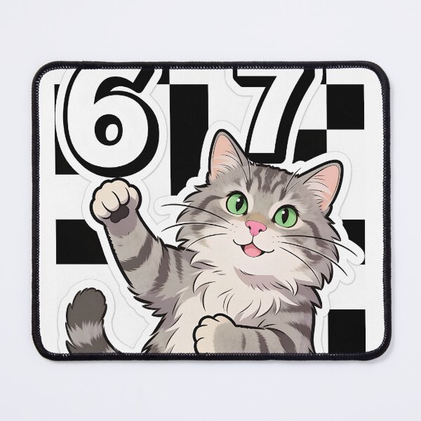 Item preview, Cute Gray Tabby Cat Pointing at 67 Meme Funny Cartoon Sticker designed and sold by OksArtStudio.