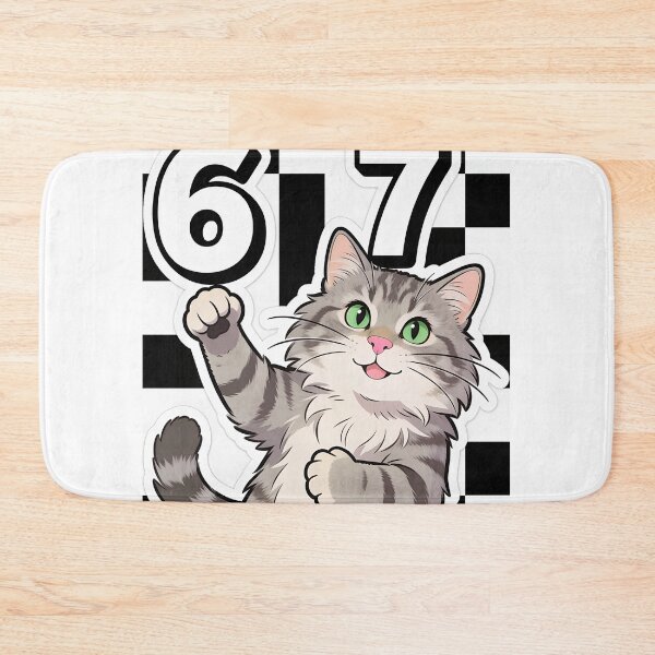 Item preview, Cute Gray Tabby Cat Pointing at 67 Meme Funny Cartoon Sticker designed and sold by OksArtStudio.