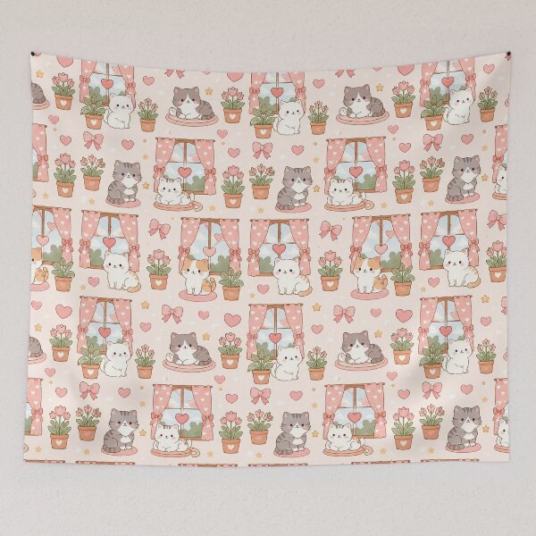 Item preview, Cozy Cat Heart Window Pattern designed and sold by Soft Berry Studio.