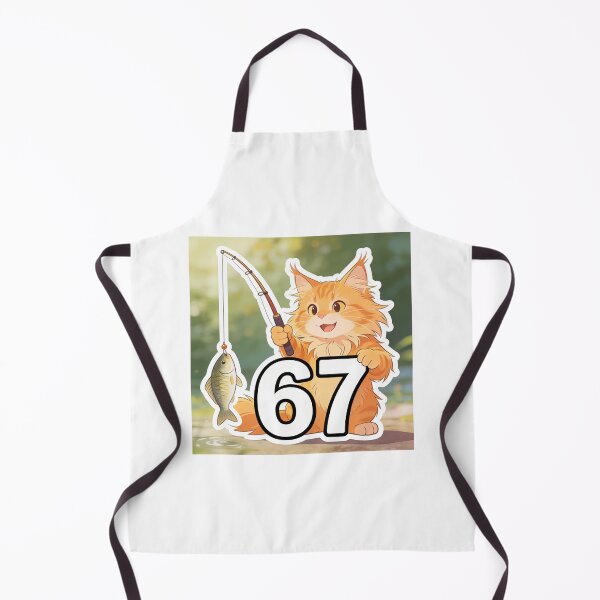 Item preview, Cute Ginger Cat Fishing Next to 67 Meme Funny Cartoon Sticker designed and sold by OksArtStudio.