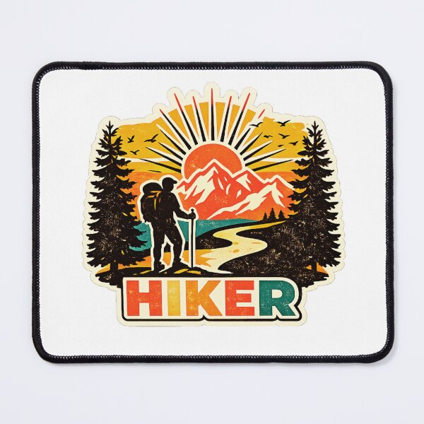 Artikelvorschau, HIKER – Retro-Aufkleber für erdige Bergabenteuer entworfen und verkauft von GabeMountainArt.