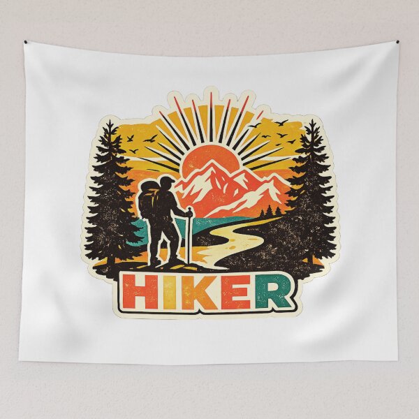 Artikelvorschau, HIKER – Retro-Aufkleber für erdige Bergabenteuer entworfen und verkauft von GabeMountainArt.