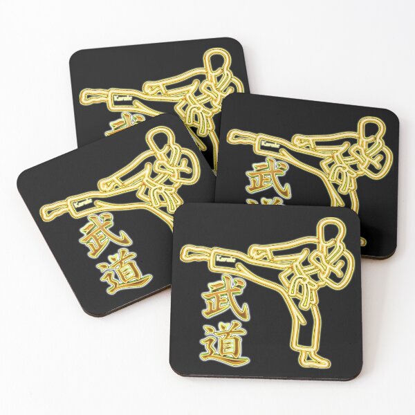 Item preview, Neon Gold Karate Fighter High Kick - Martial Arts Silhouette designed and sold by DigitalArtDesignLab.