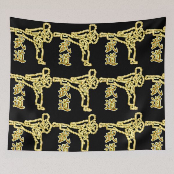 Item preview, Neon Gold Karate Fighter High Kick - Martial Arts Silhouette designed and sold by DigitalArtDesignLab.