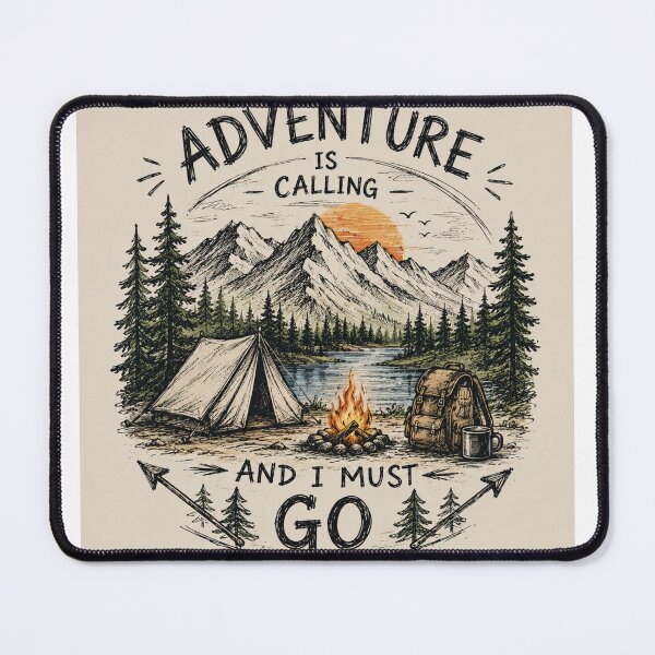 Item preview, Adventure Is Calling And I Must Go | Hand Drawn Camping Mountain Sketch designed and sold by DMQ-Designs.