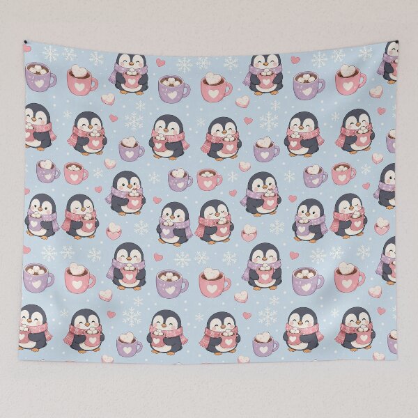 Item preview, Penguin Heart Cocoa Pattern designed and sold by Soft Berry Studio.