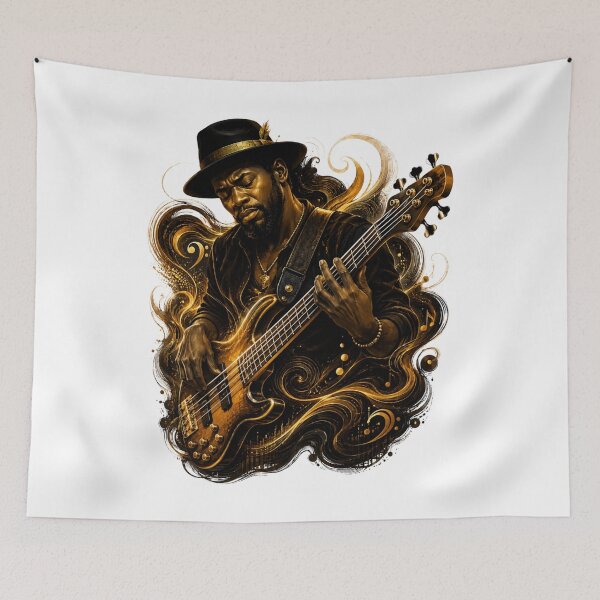 Item preview, Soulful Bass Guitarist – Golden Groove Music Art designed and sold by MarekoraStudio.