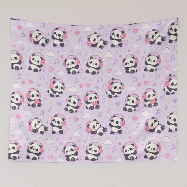 Item preview, Panda Love Music Pattern designed and sold by Soft Berry Studio.
