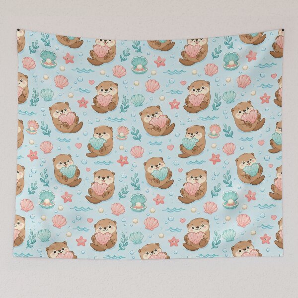 Item preview, Otter Heart Seashell Pattern designed and sold by Soft Berry Studio.