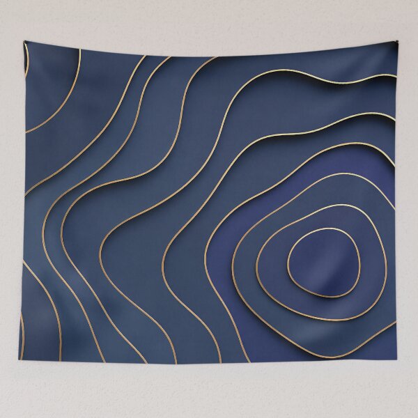 Item preview, Luxury Navy Blue and Gold Abstract Topographic Waves designed and sold by Aimaniia666.