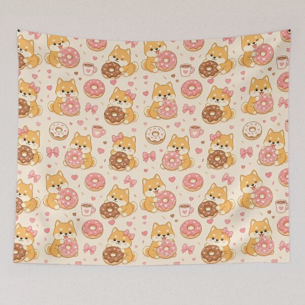 Item preview, Shiba Inu Love Donut Pattern designed and sold by Soft Berry Studio.