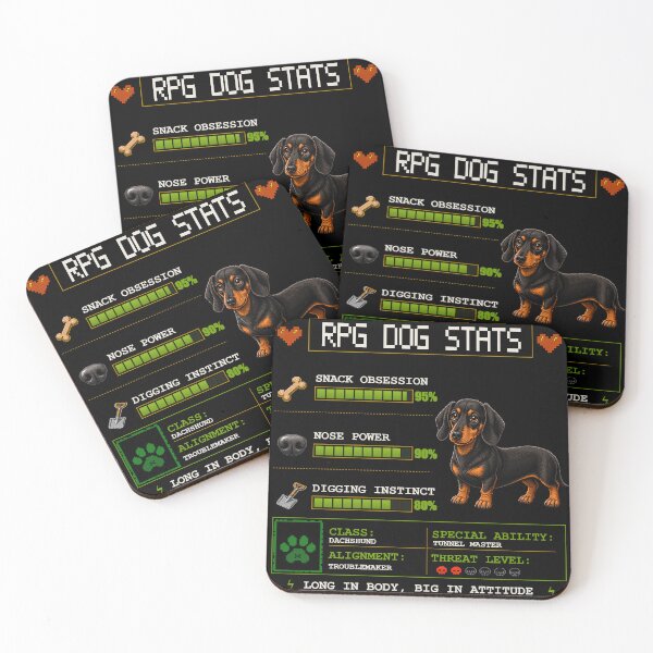 Item preview, Dachshund RPG Dog Stats – Funny Gamer Dog designed and sold by PixelBlob.