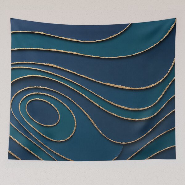 Item preview, Luxury Teal and Navy Abstract Topographic Gold Texture Waves designed and sold by Aimaniia666.