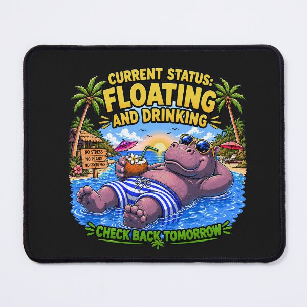 Item preview, Floating & Drinking Funny Hippo Vacation T-Shirt designed and sold by Aimetoi.