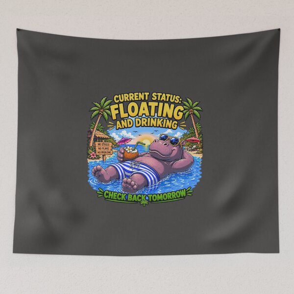 Item preview, Floating & Drinking Funny Hippo Vacation T-Shirt designed and sold by Aimetoi.