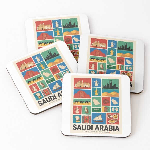 Item preview, Saudi cultural symbols, Camels Dates Coffee Pots Architecture Collage designed and sold by FrankOliver.