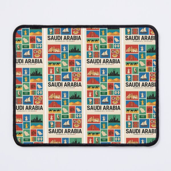 Item preview, Saudi cultural symbols, Camels Dates Coffee Pots Architecture Collage designed and sold by FrankOliver.