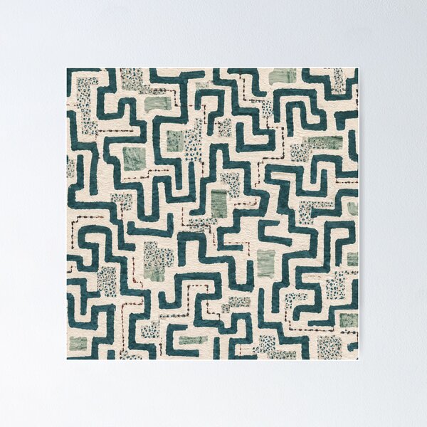 Item preview, Hidden Ways Seamless Geometric Pattern in Teal | Modern Maze Abstract Surface Design designed and sold by SWSandraWechner.