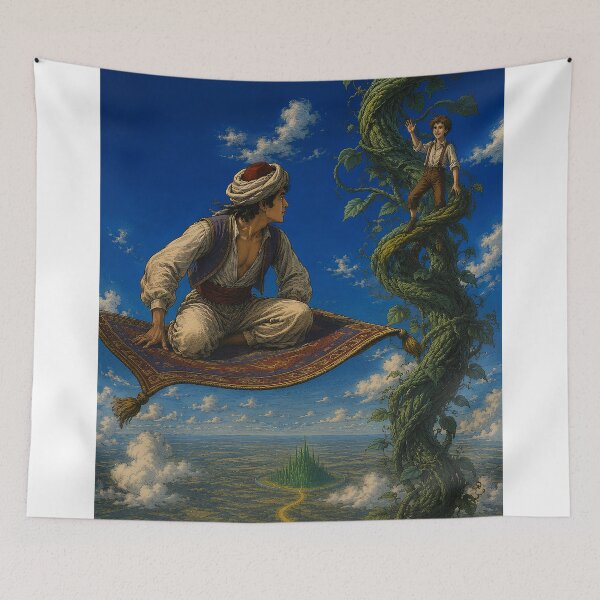 Item preview, Aladdin, Jack and the Wizard of Oz Crossover | Flying Carpet, Beanstalk & Emerald City Fantasy Illustration designed and sold by Extravanganzza.