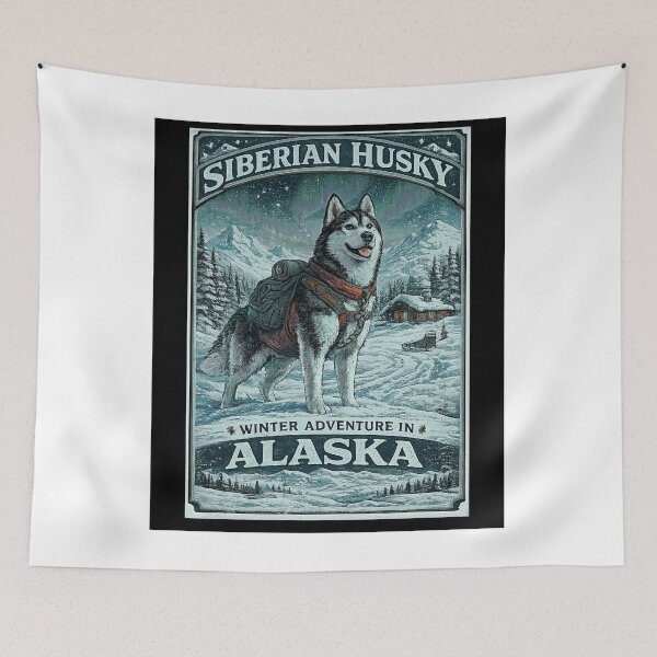 Item preview, Vintage Alaska Travel Poster | Siberian Husky Winter Adventure | Retro Dog Lover Gift designed and sold by TeeVibeHaus.