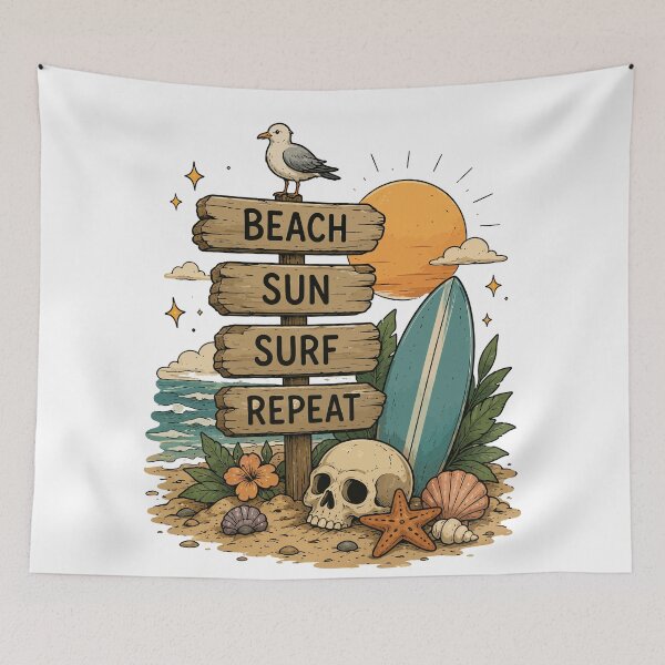 Item preview, Beach Sun Surf Repeat | Vintage Summer Surf Lifestyle Design designed and sold by RidaSalArt.