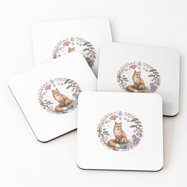 Item preview, Japanese Fox Cherry Blossom Illustration designed and sold by GrzywaM.