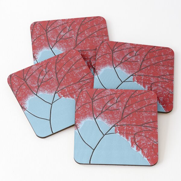 Item preview, Abstract Red Tree Leaves on Blue designed and sold by Kristy Carpenter.