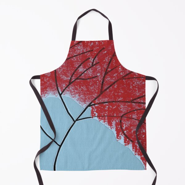 Aperçu de l'œuvre Feuilles d'arbre rouges abstraites sur fond bleu créée et vendue par Kristy Carpenter.