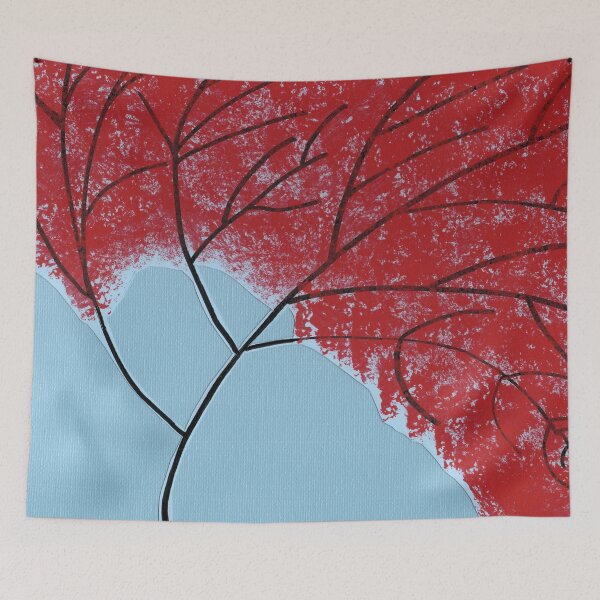 Item preview, Hojas de árbol rojas abstractas sobre fondo azul designed and sold by Kristy Carpenter.